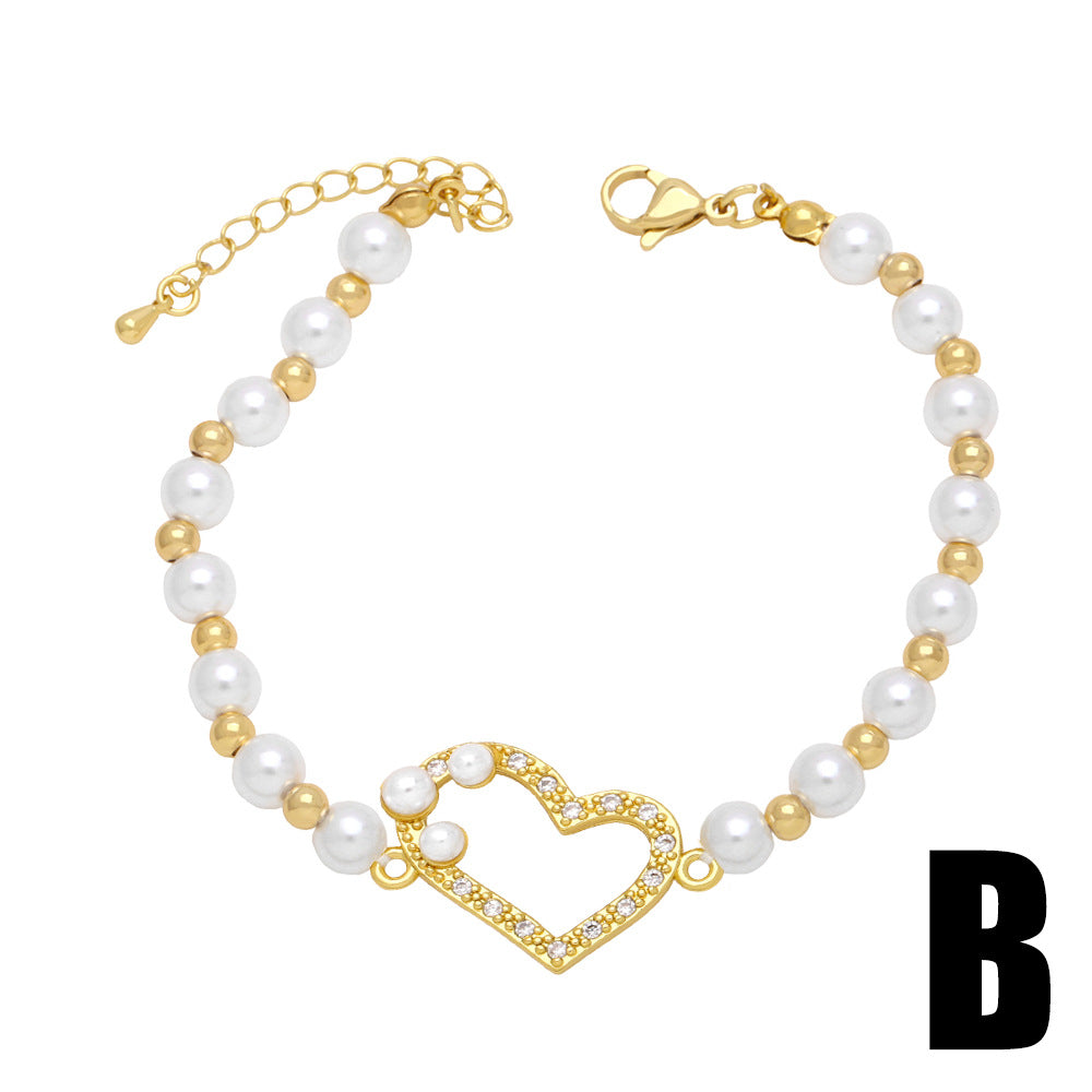 Wholesale Heart Pearl Leopard Head Copper Bracelet